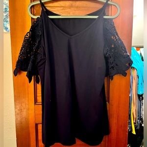 Cold shoulder lace sleeve top